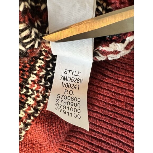 Lucky Brand Women’s Button Up Cardigan LG Cowl Neck Red Black Aztec Western - Picture 4 of 8